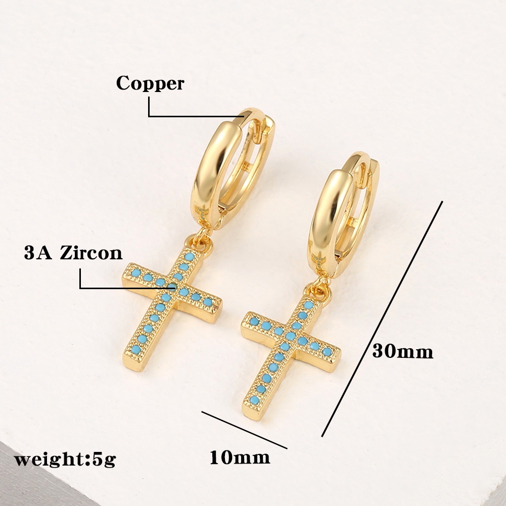 Tembaga mikro bertatahkan zircon cross anting-anting Eropa dan Amerika baru anting-anting sederhana