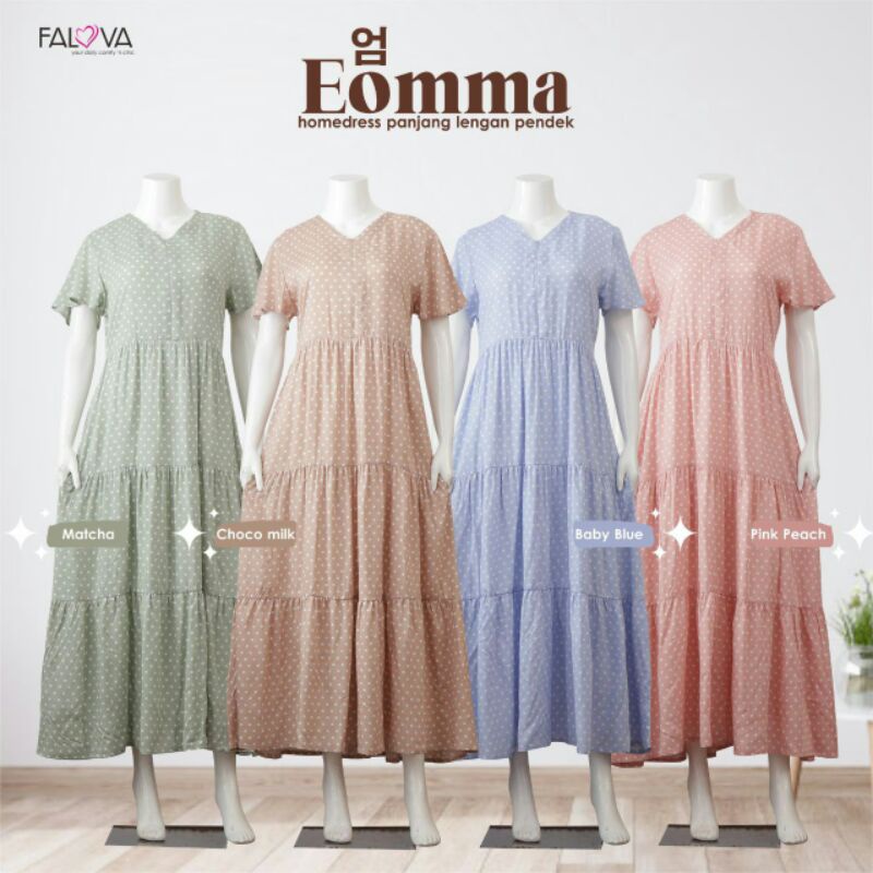 Homedress Busui EOMMA by FALOVA / homedress panjang lengan pendek / homedress polkadot pastel / home