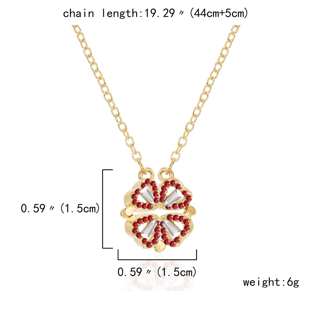 Red diamond KC gold four hearts four-leaf clover magnetic double-wearing method ladies necklace Korean fashion jewelry, the best accessory to wear when attending a wedding party, the best gift for girlfriend and mother