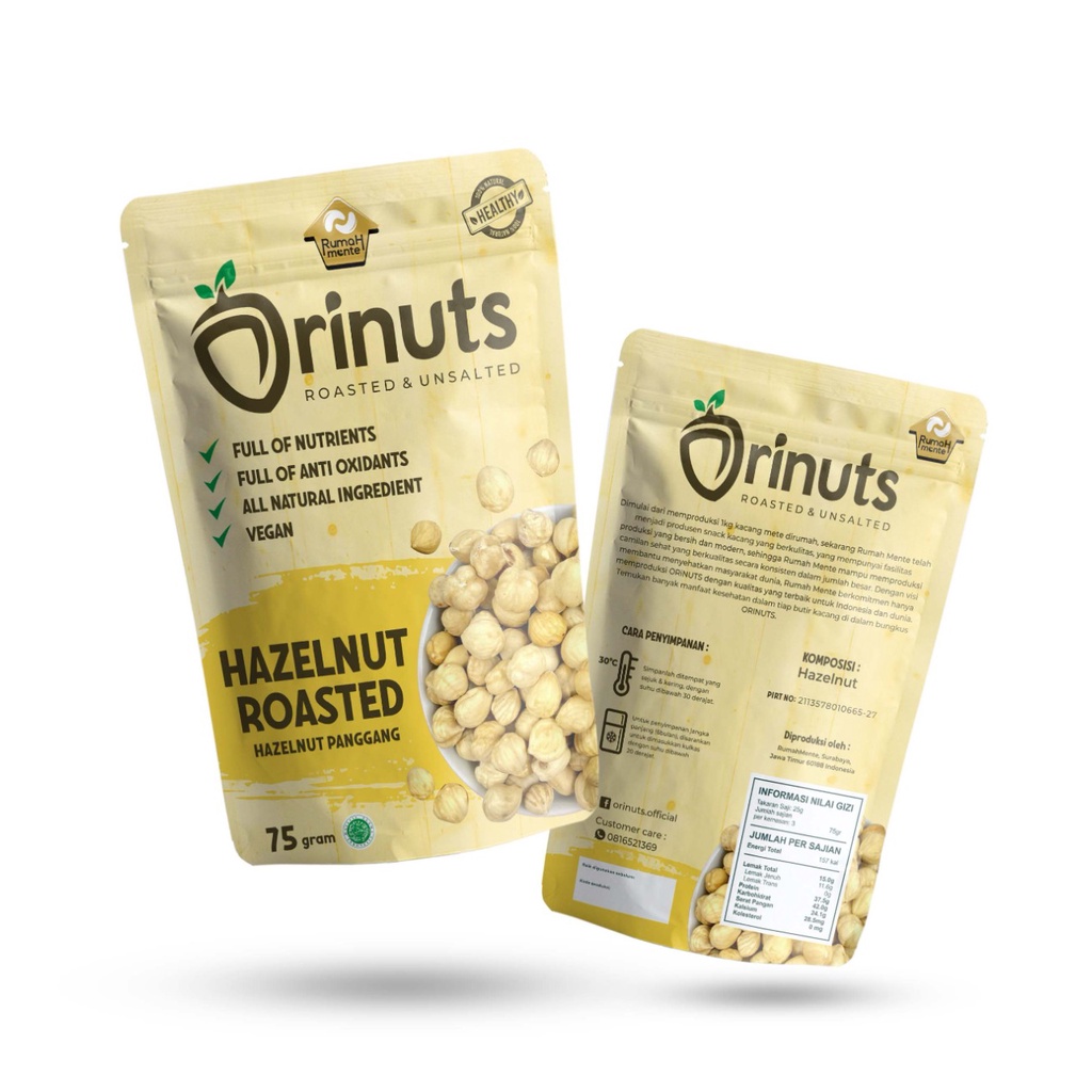 

Orinuts Hazelnut Panggang 75g Rasa Original (Premium Quality Cemilan diet)