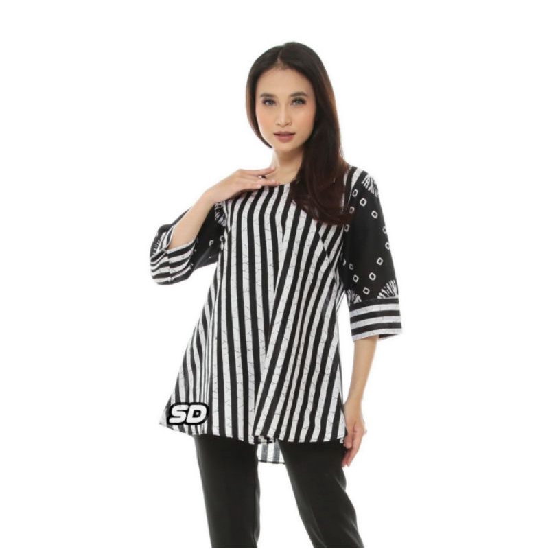 tey-17 Batik Wanita ASJ SA HRB026 Kenogo Kemeja Tosca Pendek-B garis