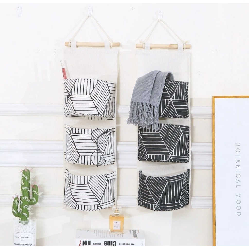 SC-Tray Organizer Gantung/Pouch Gantung Dinding 3 Sekat / Storage Kain Gantung /Organizer Pouch