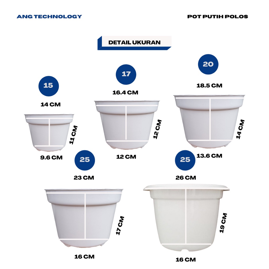 Pot Bunga ANG Putih 20 cm 15 cm 17 cm 25 cm Termurah se-Indonesia