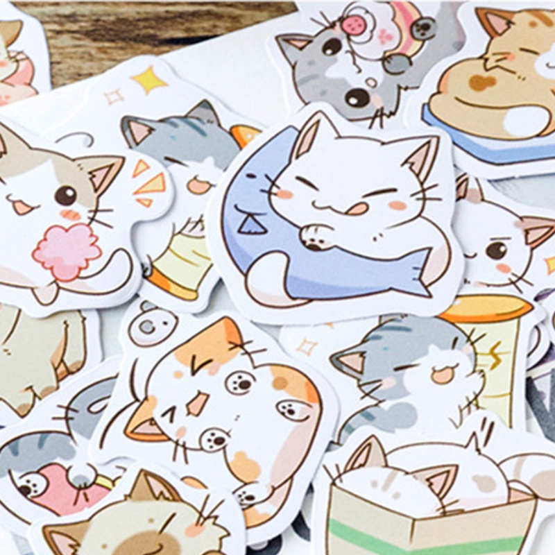 46pcs Stiker Desain Kartun Kucing Lucu Untuk Dekorasi