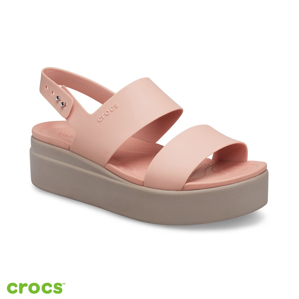 Sandal Wanita Fllip Flop  / Crocs Brooklyn Low Wedges Tali / Fashion Korea /  Fashion Wanita /  Crocs Brooklyn Tali - Pink Salem -206453-6RT