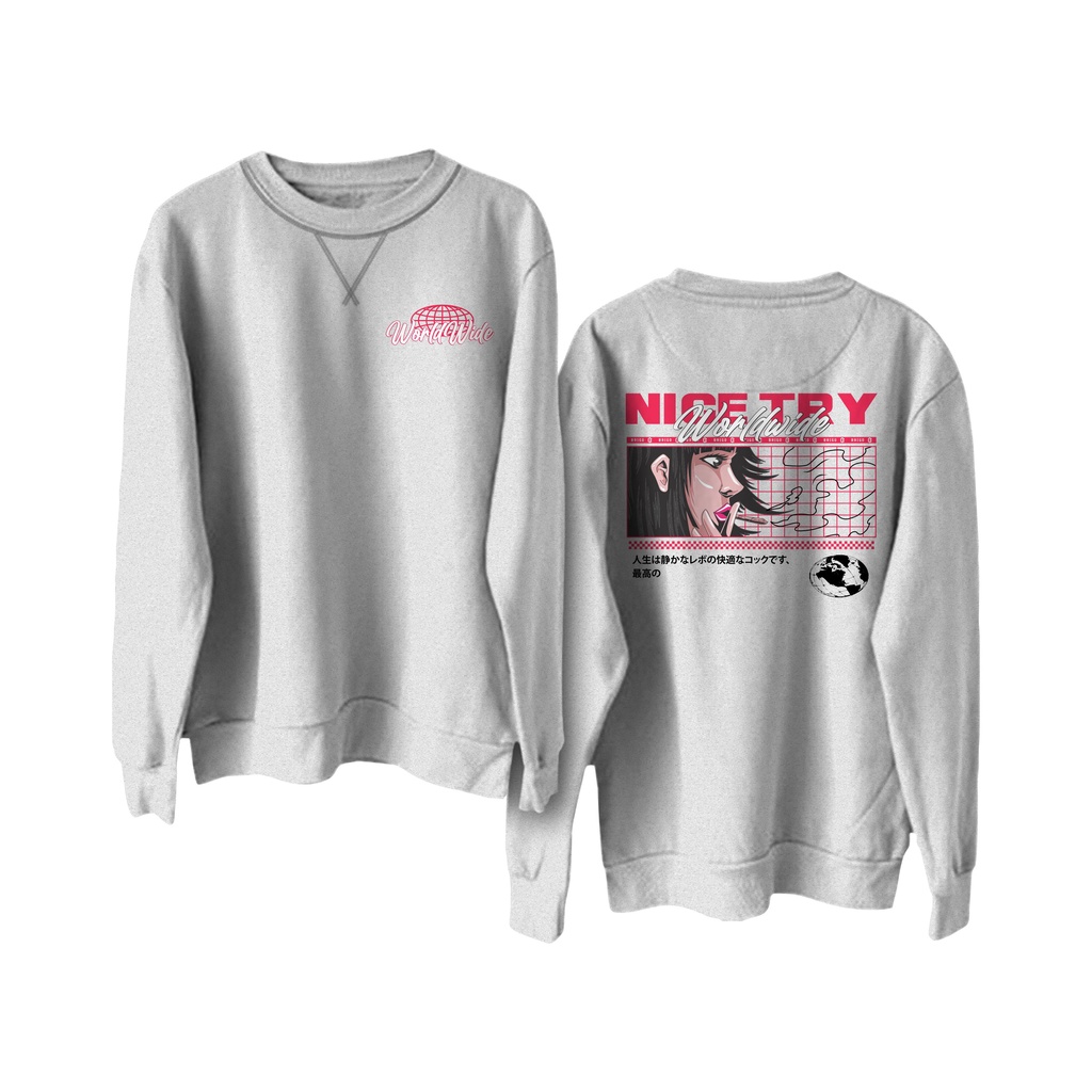 BRIGO Basic Sweatshirt NICE TRY II Sweater Crewneck Polos BRIGO X ANIME Sablon DTF Fleece Cotton M-XXL (Pria &amp; Wanita) Free stiker&amp;Gantungan Kunci