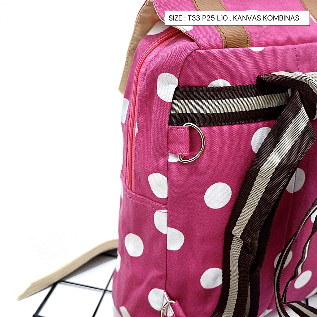 Tas anak ransel lokal murah tas lucu tas paud tk kanvas motif polkadot tas punggung mini kecil anak