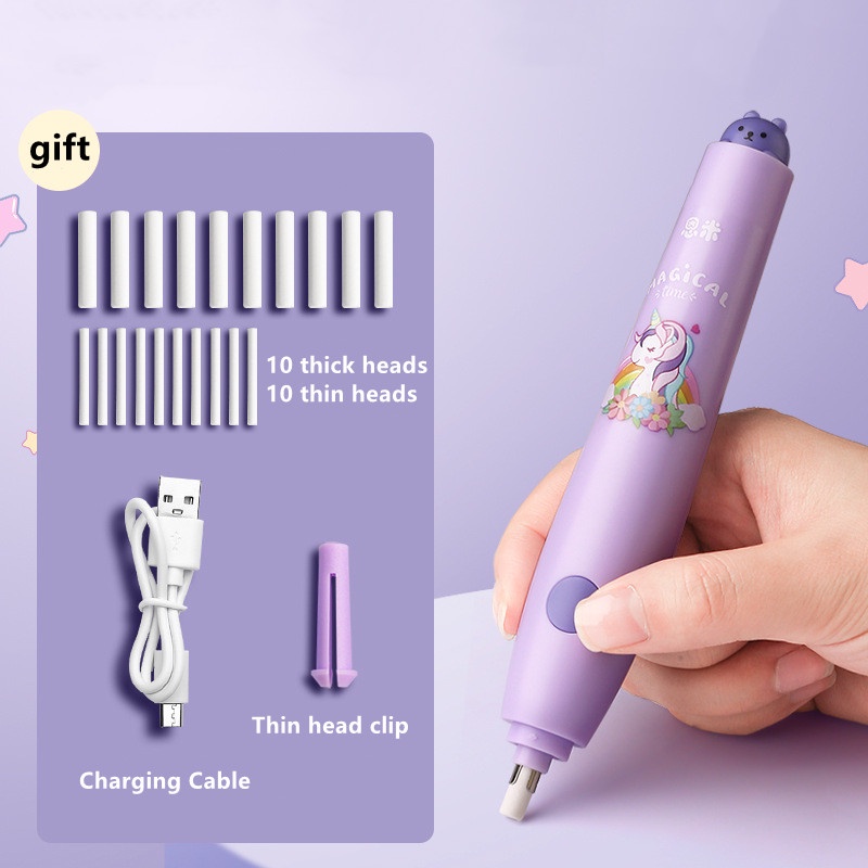 

cartoon unicorn USB rechargeable electric eraser automatic children cute eraser student pencil erase