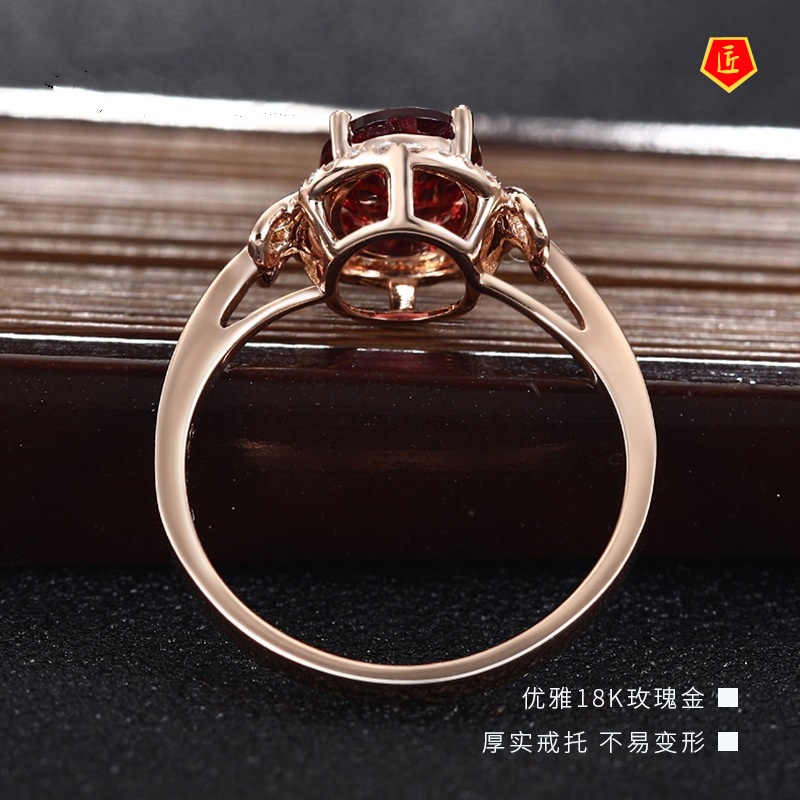 [Ready Stock][Ready Stock]18K Rose Gold Ruby Ring Simple and Elegant