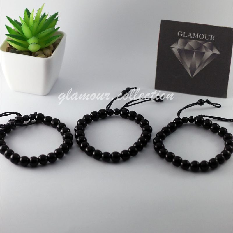 Gelang Simple Manik Hitam Polos Untuk Pria Dan Wanita