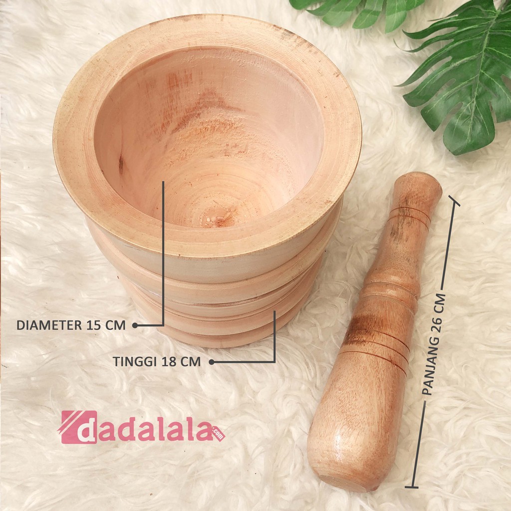 DADALALA Lumpang Kayu Ukuran Besar 16 Cm Bahan Kayu Mahoni (Grade A)