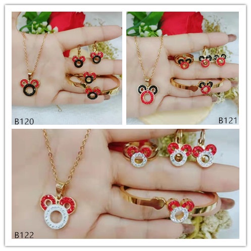 Titanium Set Anak Permata Fashion Kalung/Gelang/Anting/Cincin B120-122