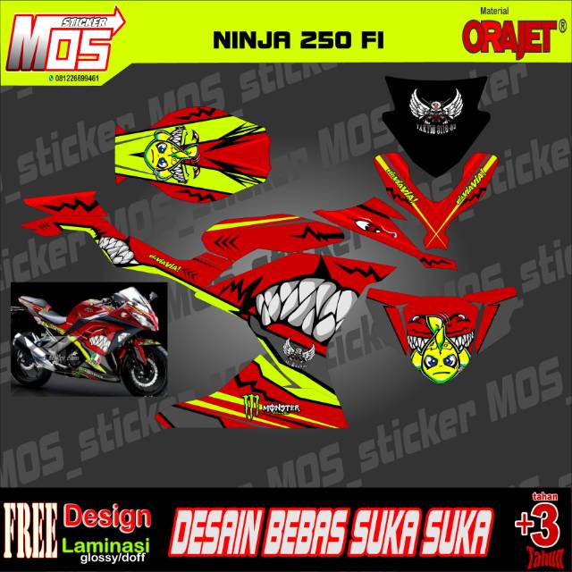 Decal Stiker Berkualitas Kawasaki Ninja 250 Fi Tema Hiu Shark