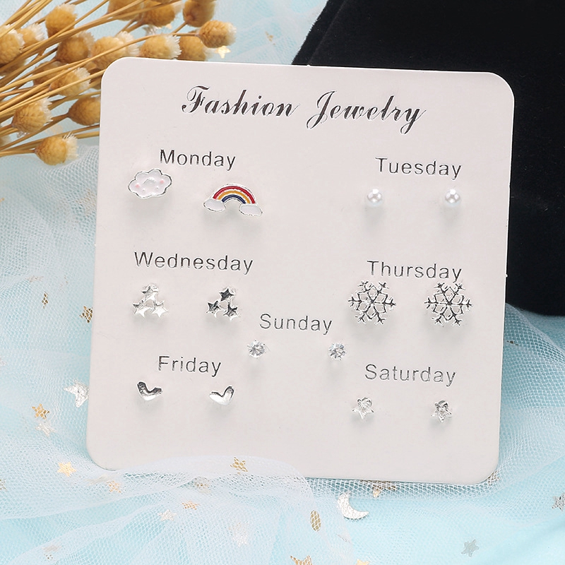 12 PCS Anting Gaya Jepang Dan Korea Anting Anting Temperamen Satu Minggu