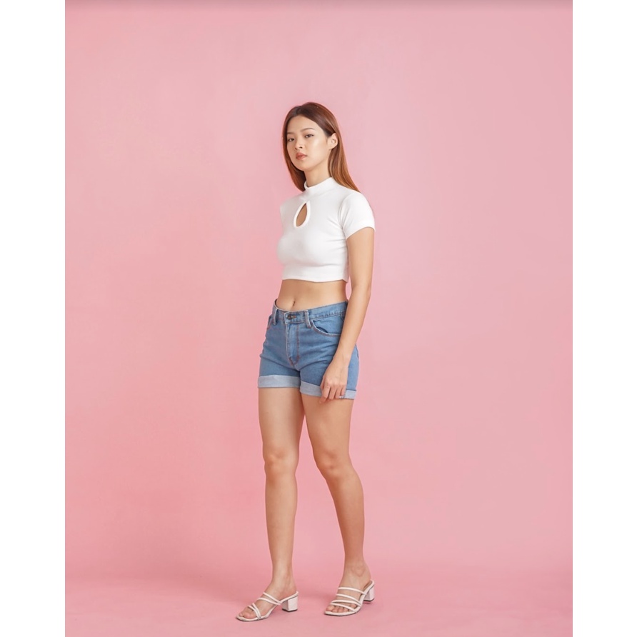 MODAVIE - ANGEL Crop Top Korean Style Basic Crop Tee High Neck Kaos Atasan Wanita Korea Baju Rajut