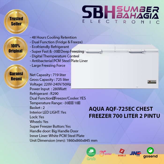 AQUA AQF-725EC CHEST FREEZER 700 LITER 2 PINTU (NEW)