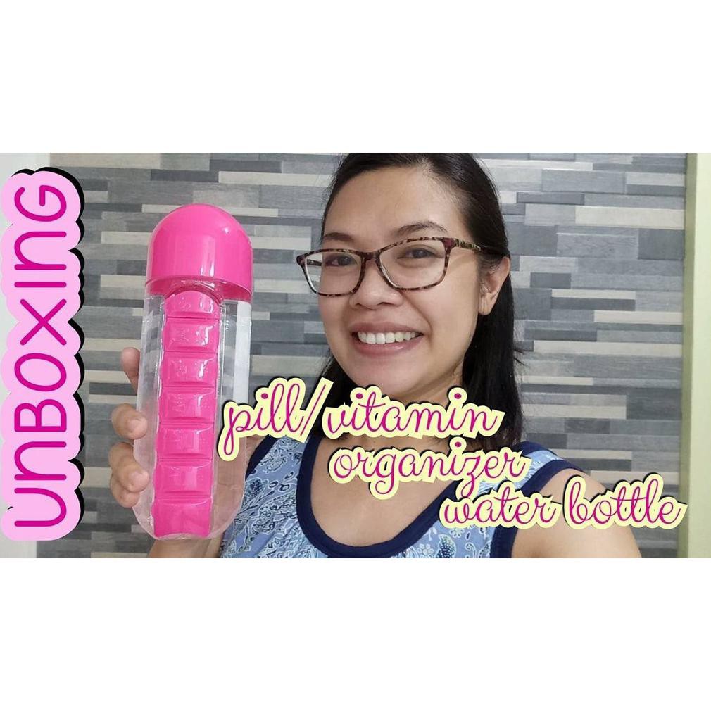 Botol Minum Obat 600 ml / Tempat Air 1 Liter Sport Infused B028 - Biru Pink Hitam