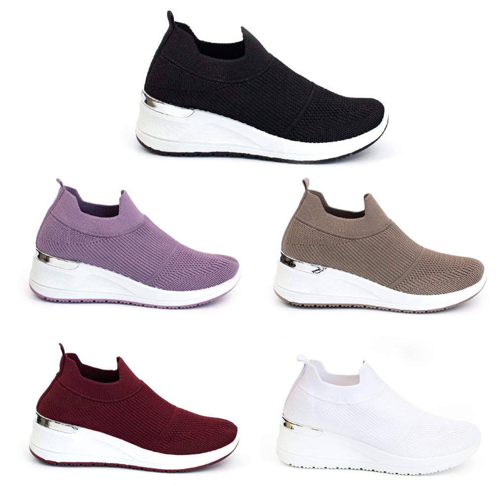 Sepatu Slip On Wanita Sport Tinggi Tanpa Tali Shoes Canvas Cewek Sepatu Model Hak Tinggi TG8832