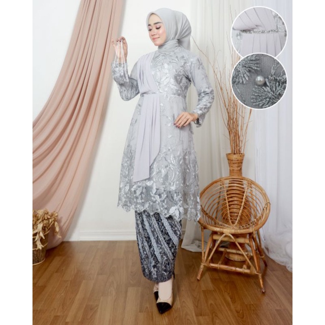 TUNIK SELENDANG // BAHAM TILLE BORDIR MUTIARA MIX SERUTY // By ADIVA