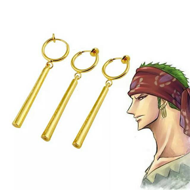 OP014 – 3pcs Anting Jepit Tanpa Tindik Anime Cosplay Jepang One Piece Zoro