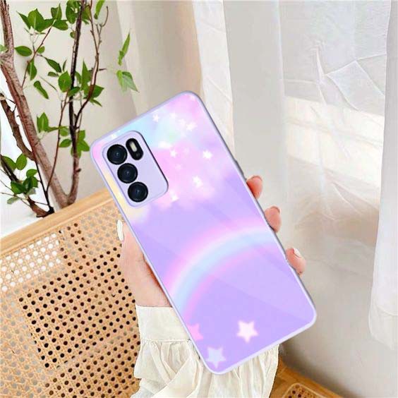 Softcase Glass Macaron Lilac [SM32] For Oppo Reno 6 4G A5s A16 A15 Reno 5F Reno 5 A54 | Case Oppo A1