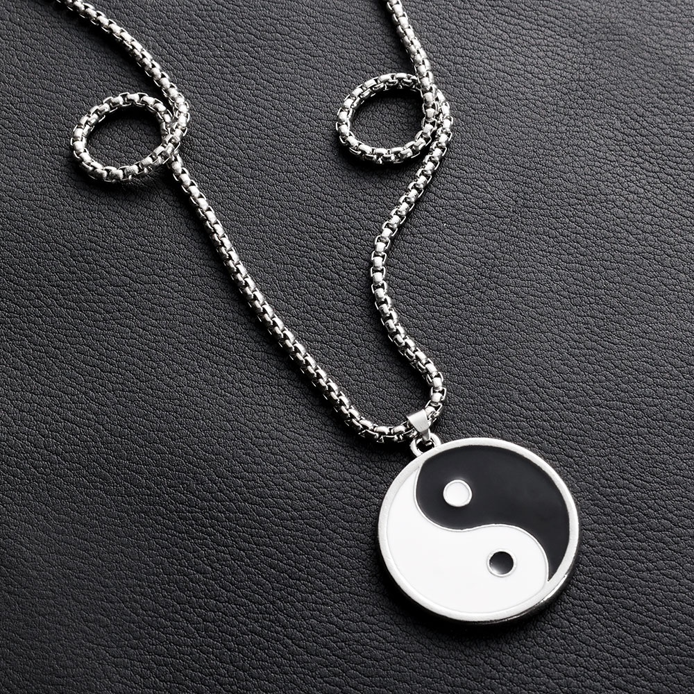 Kalung Rantai Liontin Yin Yang Gosip Taiji Bahan Stainless Steel Gaya Punk Untuk Hadiah