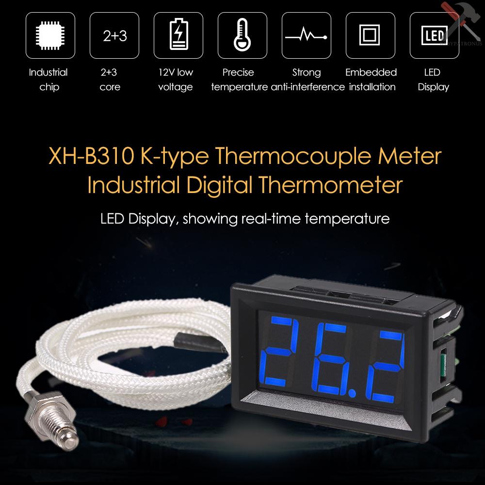 Xh-b310 Termometer Industri Digital 12V Tipe K M6-30 ~ 800℃ Thermograph Akurasi Tinggi Dengan Display LED