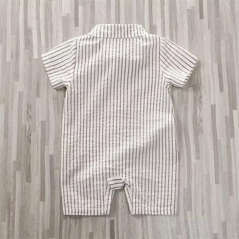 BROWNIEGROUND - Jumper bayi lakilaki lengan pendek 0-24 bulan motif STRIPS MERAH &amp; PUTIH / TUXEDO BAYI baju bayi IMPORT KOREA