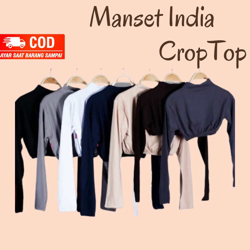 MANSET INDIA CROPTOP MANSET INDIA LENGAN PANJANG WANITA LEHER BERDIRI TURTLENECK CROP INDIA BAHAN RAYON SUPER INNER BANJU MUSLIM