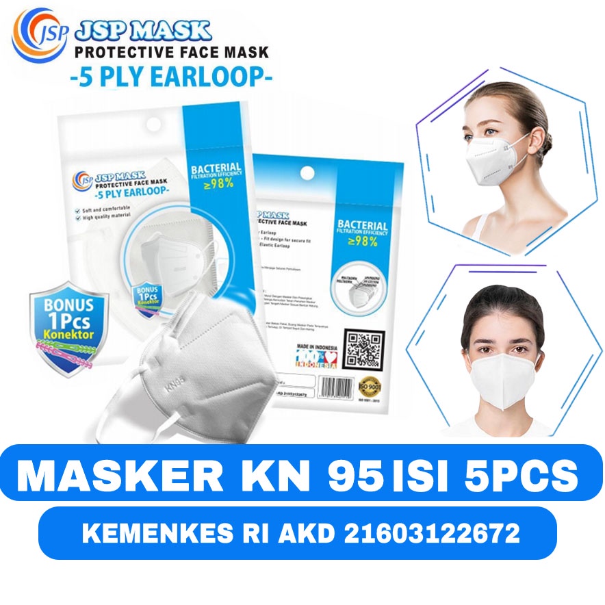 Masker Medis JSP KN95 5 PLY Protective Face Mask / KN 95 AKD KEMENKES RI Earloop Cantol Surgical 5 lapis murah