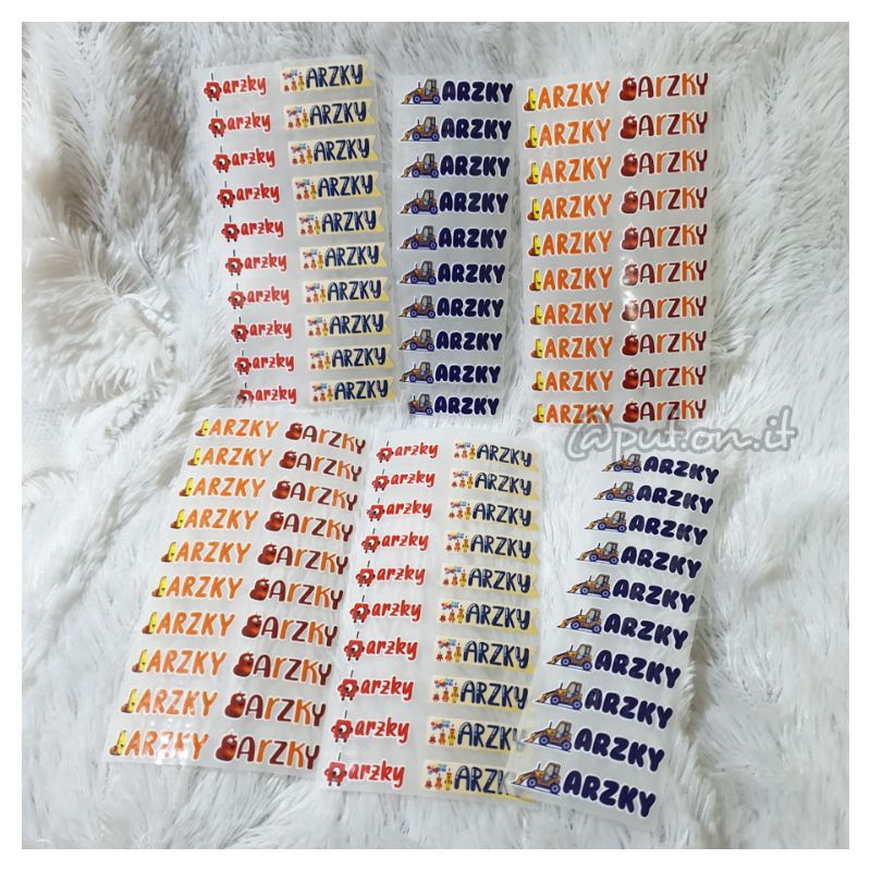 Stiker nama baju / stiker label waterproof / stiker nama custom (setrika baju = iron on, stiker labe
