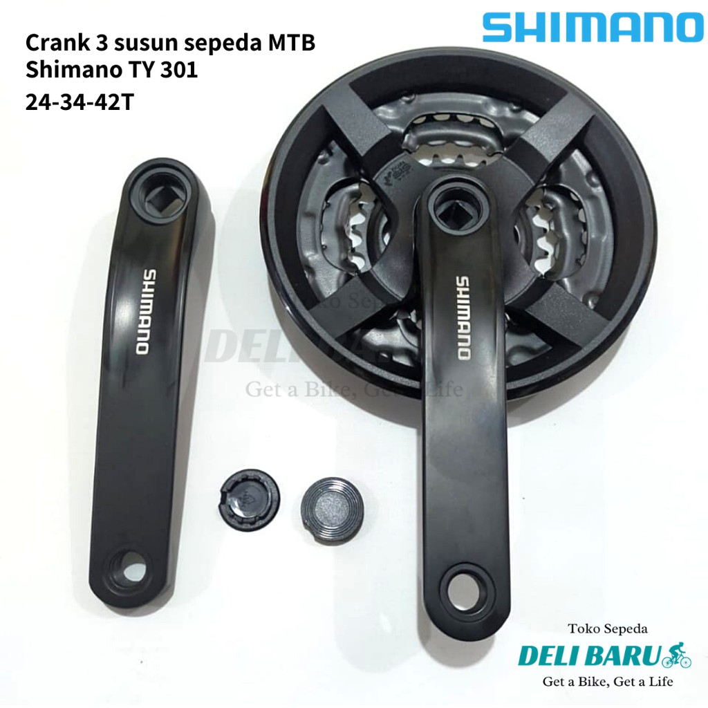 Shimano Crank gear gir tengah sepeda MTB 3 susun 24 34 42 T dengan cover