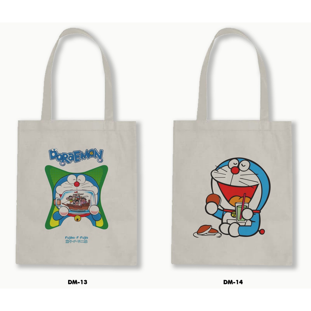 Tas Tote Bag Resleting Kanvas/Blacu  - Doraemon 01