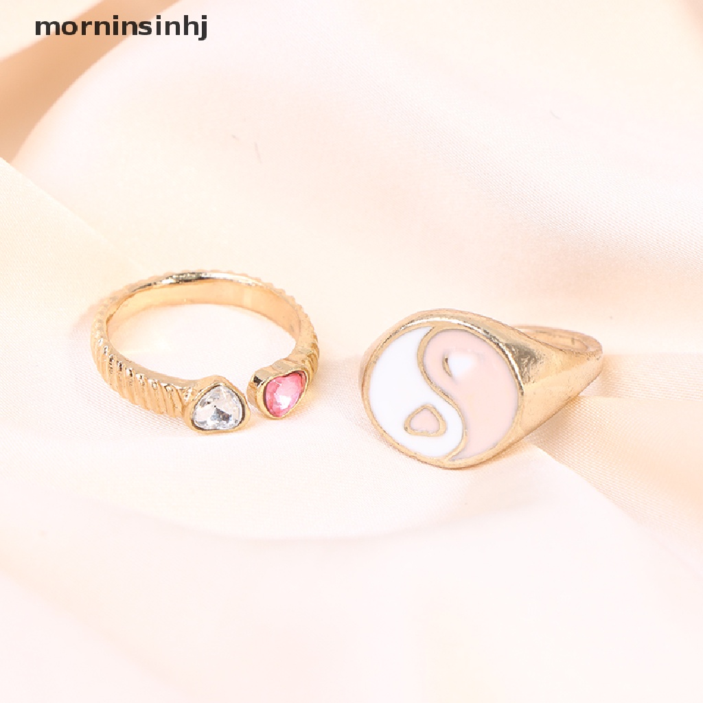 Mornin 8pcsset Cincin Bentuk Hati Warna Pink Gaya Punk Untuk Wanita