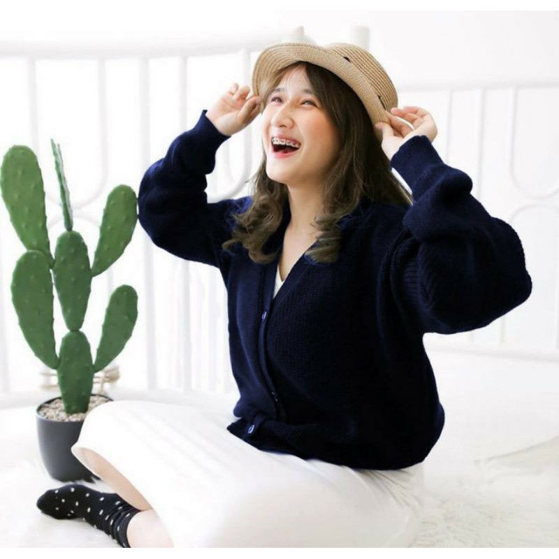 CARDIGAN RAJUT CROP INDAH RAJUTANKU-Navy