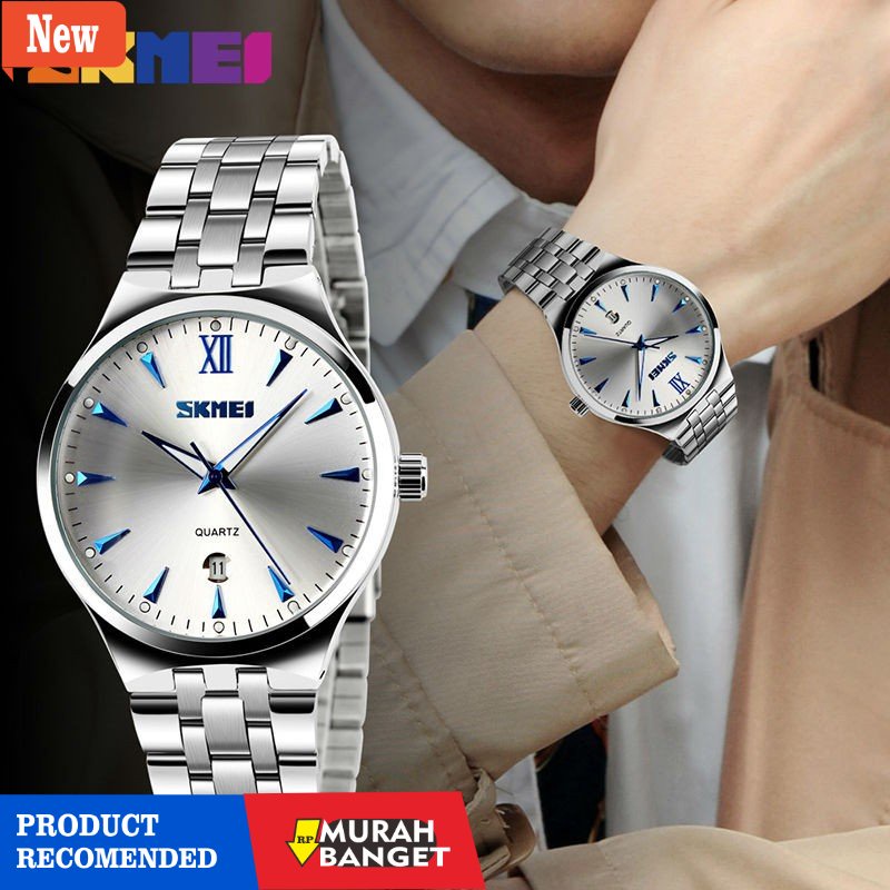 Jam tangan couple terbaik- Jam Tangan Pria / SKMEI 9071 Men / Jam Tangan Analog Stainless Steel / Co