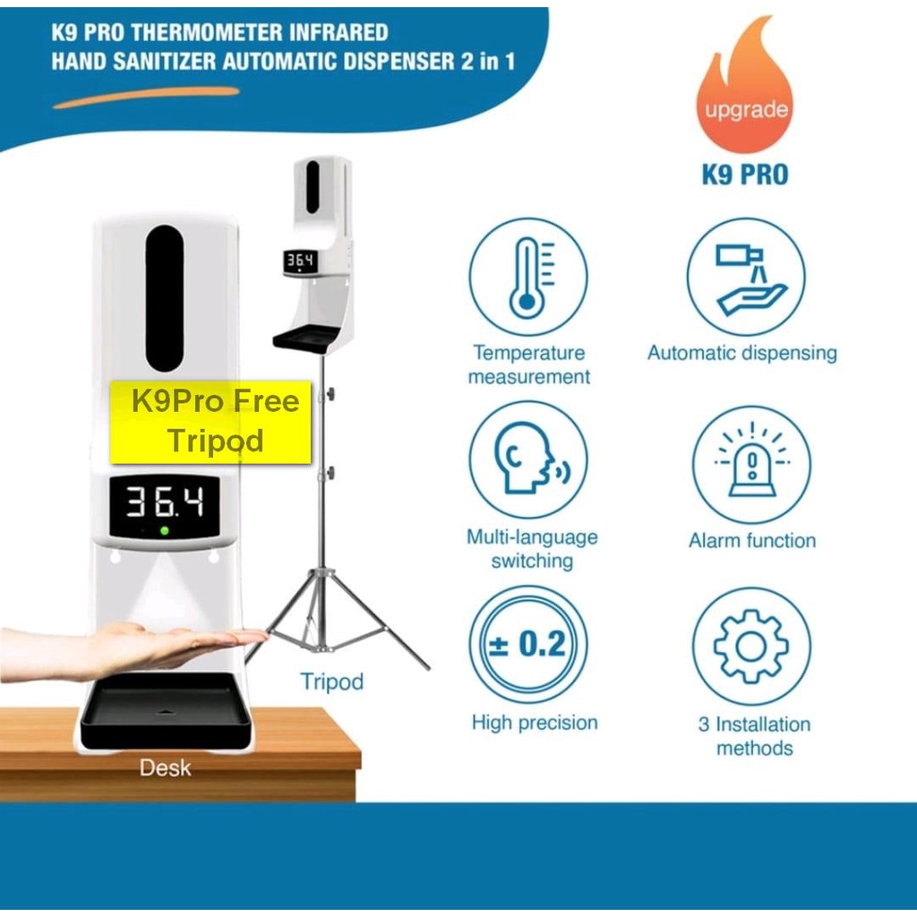 Thermometer Infrared K9 Pro Upgraded 2in1 Plus Hand Sanitizer Dispenser Plus Tripod
