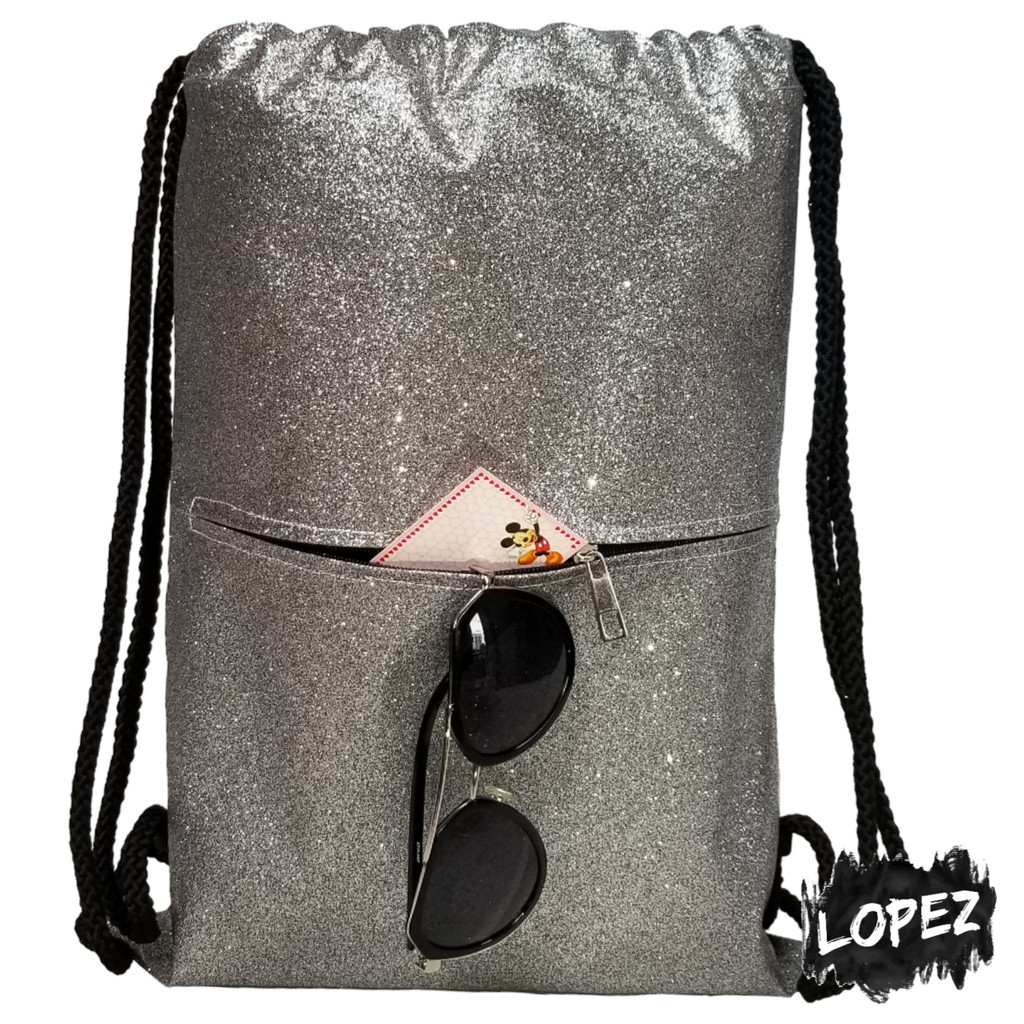 String Bag Glitter / Drawstringbag Party Silver Gold / Tas Serut Leather Lopez