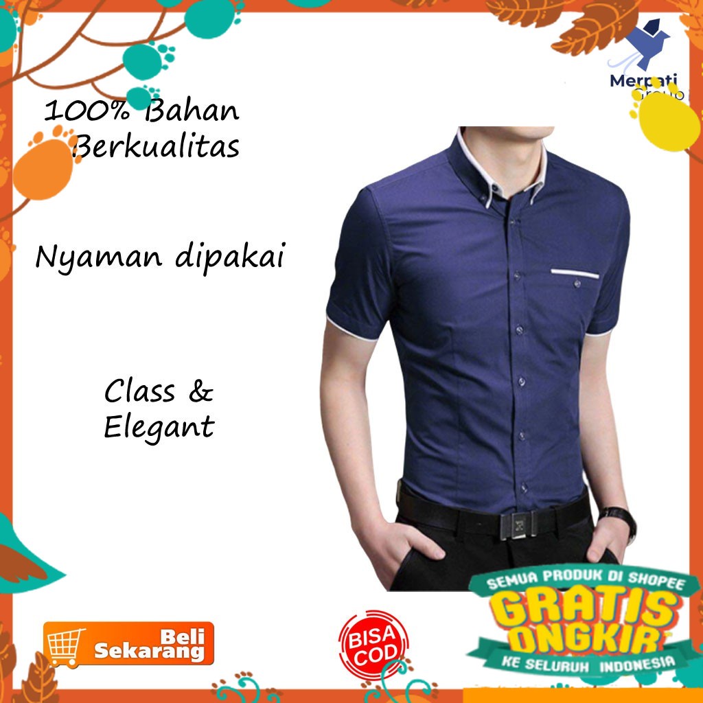 HEM ATASAN KEMEJS / Kemeja Pria Bahan Adem Bagus Slimfit Import Distro Oversize G4C9 Tebal Terbaru M