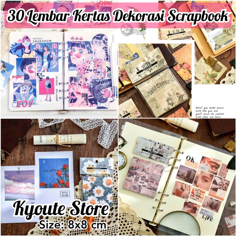 

30 Lembar Kertas Dekorasi Scrapbook Vintage Retro Bujo Journal DIY Diary Background Paper
