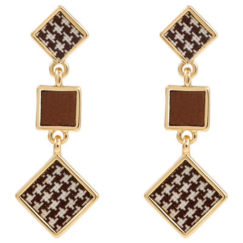 Anting Tusuk Motif Geometri Bahan Kulit flannel Untuk Wanita