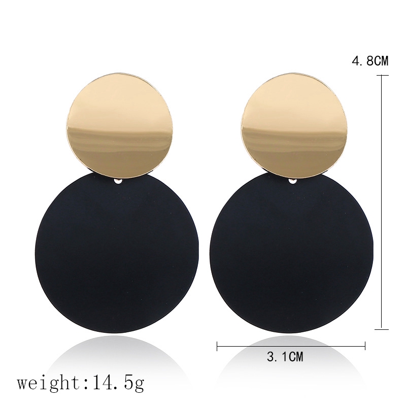 Anting Tusuk Asimetris Bentuk Bulat Bahan Metal Warna Gold / Hitam Gaya Korea Untuk Wanita