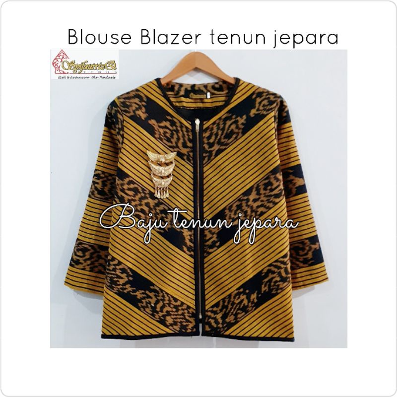 Blazer tenun jepara baju tenun jepara resleting jaket mawar navy BTB36