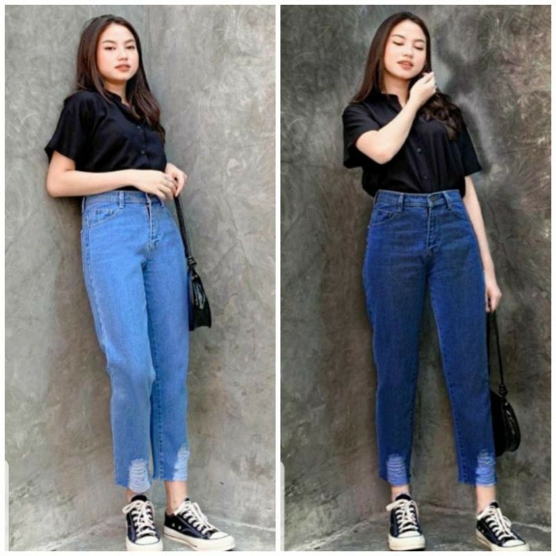 CELANA BOYFRIEND JEANS WASHED SOBEK/CELANA JEANS WANITA KEKINIAN/CELANA JEANS BOYFRIEND UNDERHOLE/CE