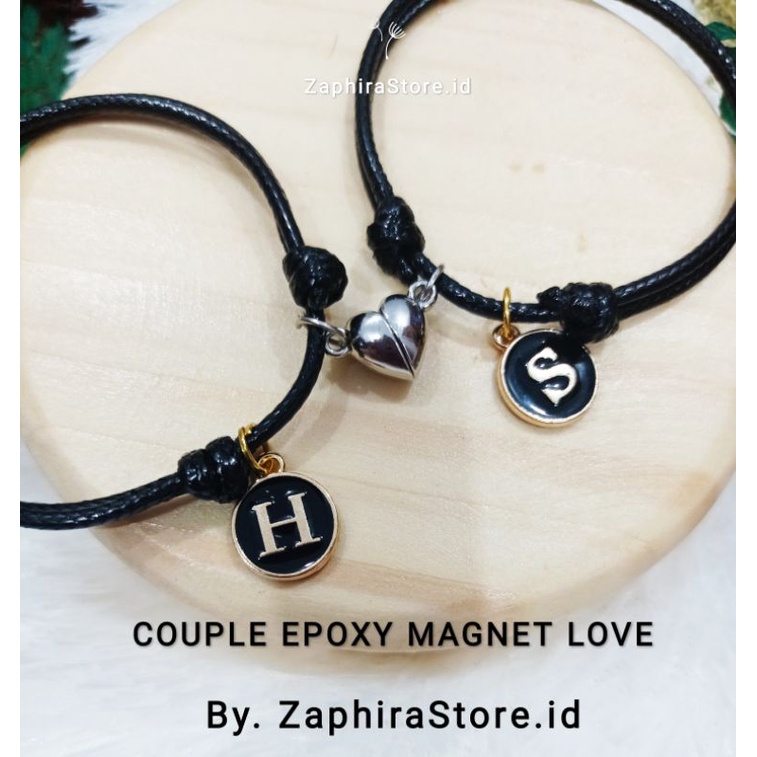 [PROMO] GELANG COUPLE MAGNET LOVE HURUF EPOXY PERSISI | GELANG TALI INISIAL