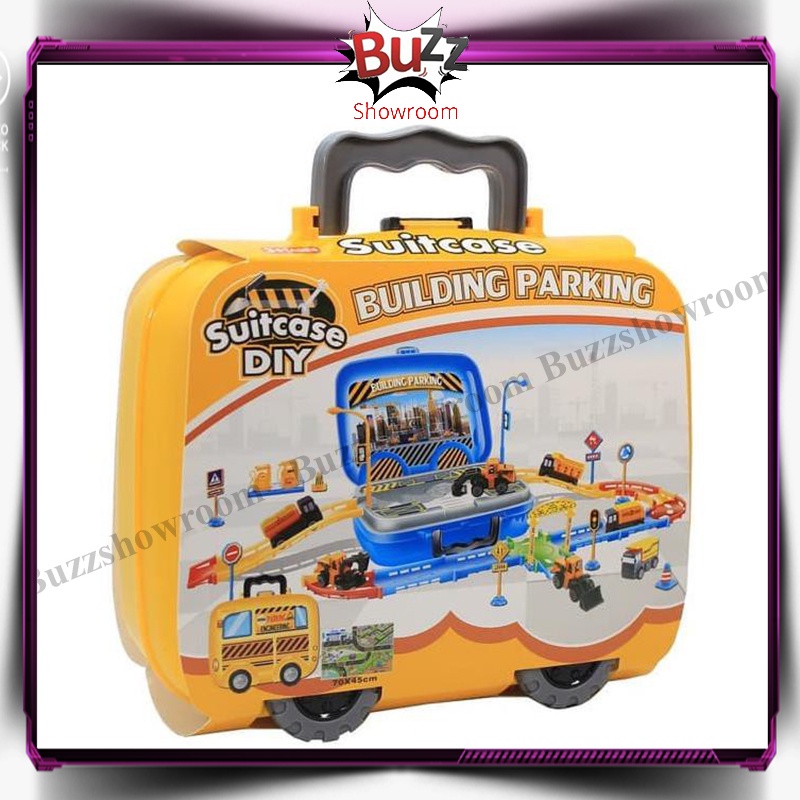 Building Parking Diy Suitcase Play Set Mainan Anak Mobil Construction