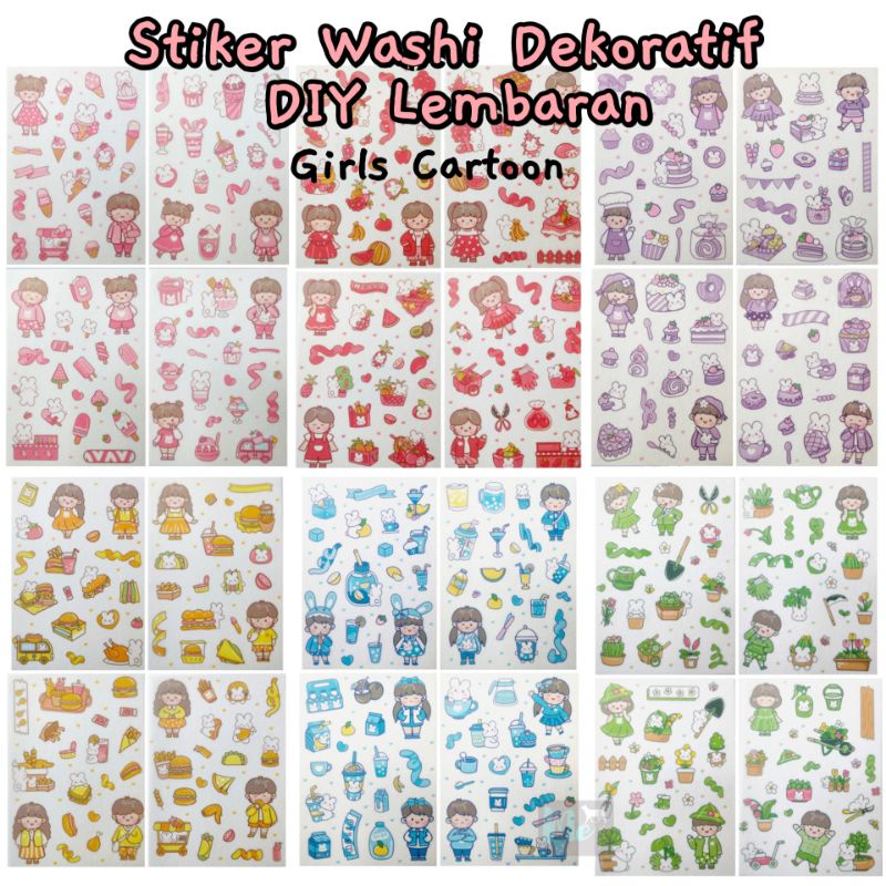 

Stiker Washi Dekoratif DIY per lembar atau lembaran - Girls Cartoon