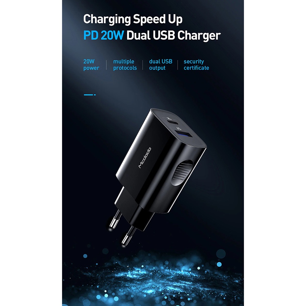 Kepala Charger Fast Charging USB Type C PD QC4.0 2 Port 20W - CH-8411 - Black