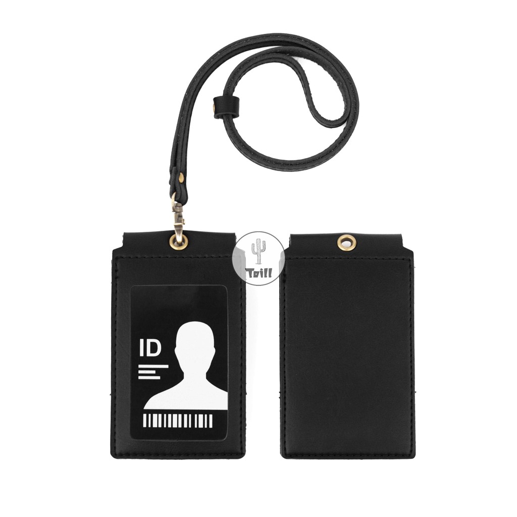 Id Card Front Nametag Pria Wanita Souvenir Kantor Card Holder Name Tag Holder Pu Leather