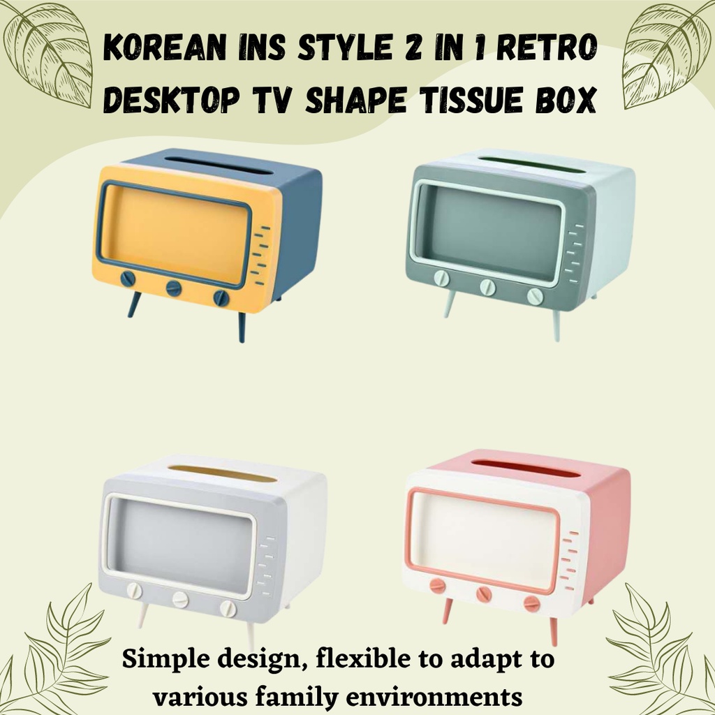 Korean Ins Style 2 in 1 Retro Desktop TV Shape Tissue Box Heightened Base Mobile Phone Kuning